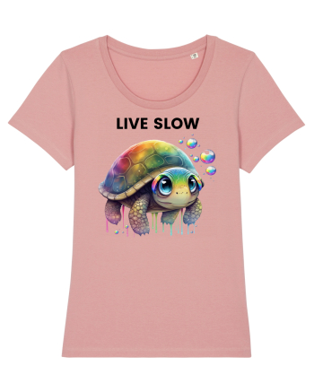 Broasca testoasa pictata in acuarela cu mesajul Live Slow Canyon Pink