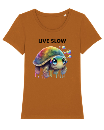 Broasca testoasa pictata in acuarela cu mesajul Live Slow Roasted Orange