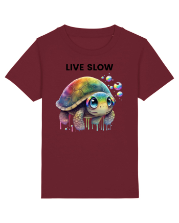 Broasca testoasa pictata in acuarela cu mesajul Live Slow Burgundy