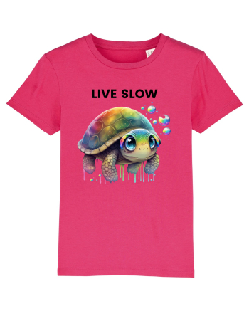 Broasca testoasa pictata in acuarela cu mesajul Live Slow Raspberry