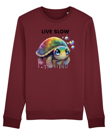 Broasca testoasa pictata in acuarela cu mesajul Live Slow Burgundy