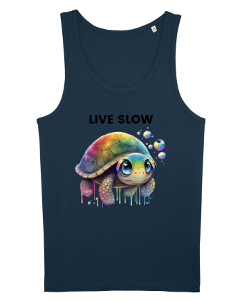 Broasca testoasa pictata in acuarela cu mesajul Live Slow Navy