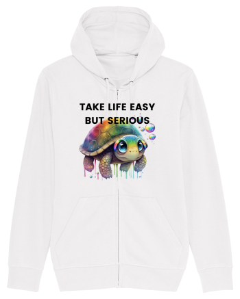 Broasca testoasa pictata in acuarela cu mesajul Take Life Easy but Serious White