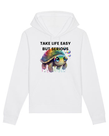 Broasca testoasa pictata in acuarela cu mesajul Take Life Easy but Serious White