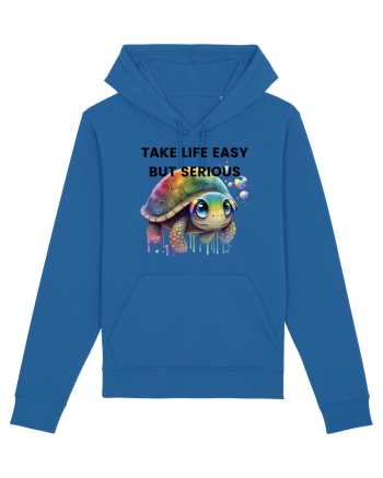 Broasca testoasa pictata in acuarela cu mesajul Take Life Easy but Serious Royal Blue