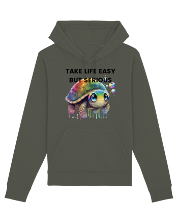 Broasca testoasa pictata in acuarela cu mesajul Take Life Easy but Serious Khaki