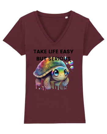 Broasca testoasa pictata in acuarela cu mesajul Take Life Easy but Serious Burgundy
