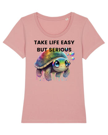 Broasca testoasa pictata in acuarela cu mesajul Take Life Easy but Serious Canyon Pink