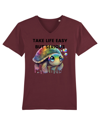 Broasca testoasa pictata in acuarela cu mesajul Take Life Easy but Serious Burgundy