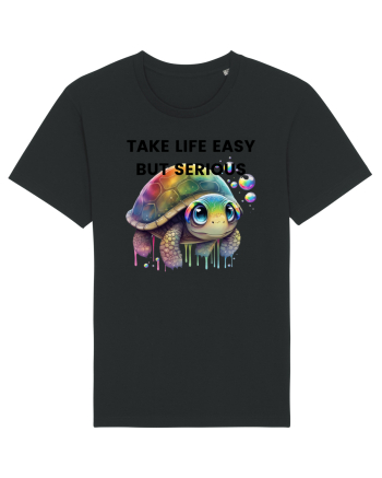 Broasca testoasa pictata in acuarela cu mesajul Take Life Easy but Serious Black