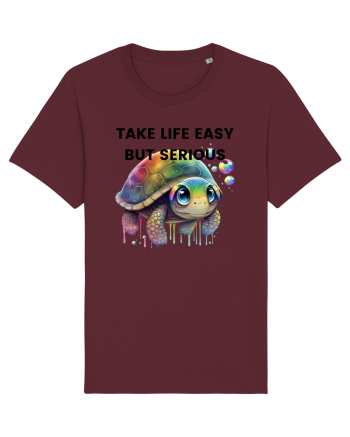 Broasca testoasa pictata in acuarela cu mesajul Take Life Easy but Serious Burgundy