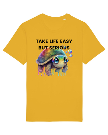 Broasca testoasa pictata in acuarela cu mesajul Take Life Easy but Serious Spectra Yellow