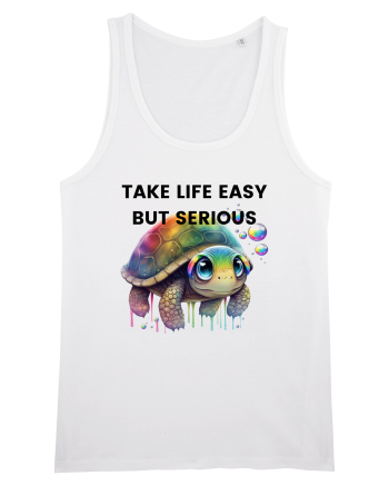 Broasca testoasa pictata in acuarela cu mesajul Take Life Easy but Serious White