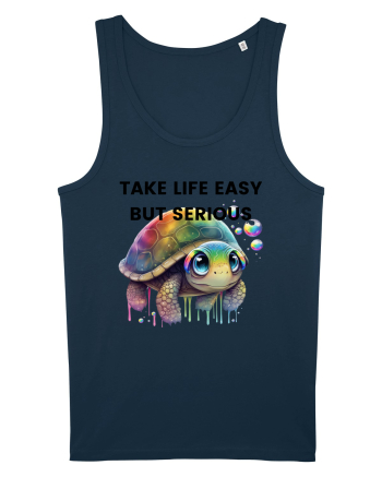 Broasca testoasa pictata in acuarela cu mesajul Take Life Easy but Serious Navy