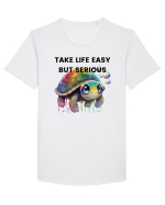Broasca testoasa pictata in acuarela cu mesajul Take Life Easy but Serious Tricou mânecă scurtă guler larg Bărbat Skater