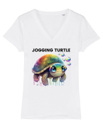 Broasca testoasa pictata in acuarela cu mesajul Jogging Turtle Tricou mânecă scurtă guler V Damă Evoker