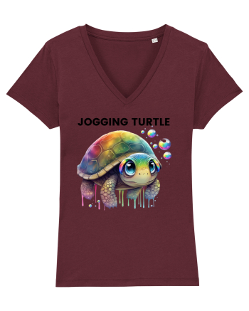 Broasca testoasa pictata in acuarela cu mesajul Jogging Turtle Burgundy
