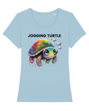 Broasca testoasa pictata in acuarela cu mesajul Jogging Turtle Sky Blue