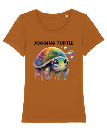 Broasca testoasa pictata in acuarela cu mesajul Jogging Turtle Roasted Orange