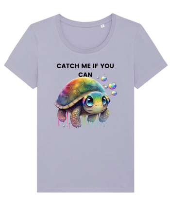 Broasca testoasa pictata in acuarela cu mesajul Catch Me If You Can Lavender