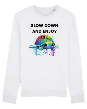 Broasca testoasa pictata in acuarela cu mesajul  Slow Down and Enjoy Life White