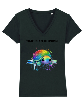 Broasca testoasa pictata in acuarela cu mesajul  Time is an Illusion Black