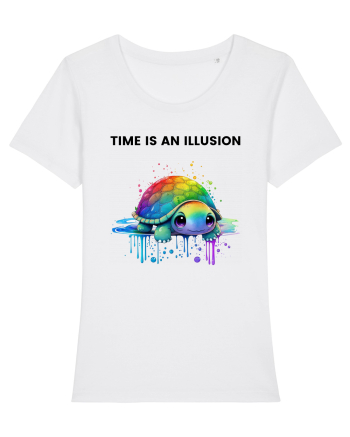 Broasca testoasa pictata in acuarela cu mesajul  Time is an Illusion White