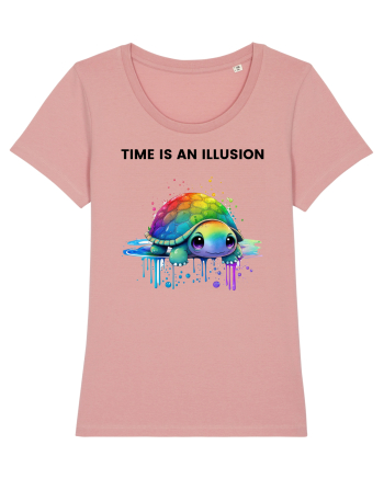 Broasca testoasa pictata in acuarela cu mesajul  Time is an Illusion Canyon Pink