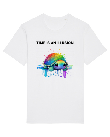 Broasca testoasa pictata in acuarela cu mesajul  Time is an Illusion White