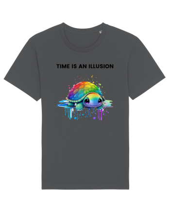 Broasca testoasa pictata in acuarela cu mesajul  Time is an Illusion Anthracite