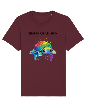 Broasca testoasa pictata in acuarela cu mesajul  Time is an Illusion Burgundy