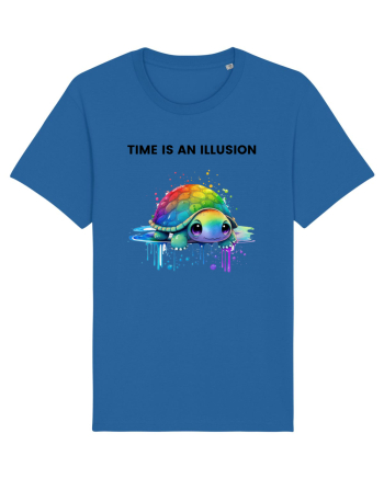 Broasca testoasa pictata in acuarela cu mesajul  Time is an Illusion Royal Blue
