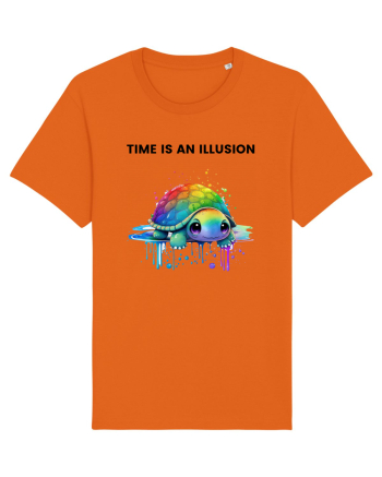 Broasca testoasa pictata in acuarela cu mesajul  Time is an Illusion Bright Orange