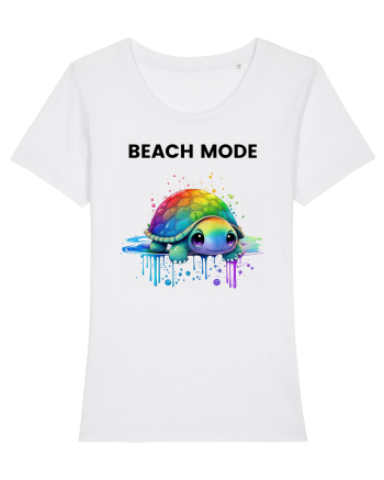 Broasca testoasa pictata in acuarela cu mesajul  Beach Mode White