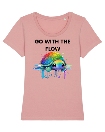 Broasca testoasa pictata in acuarela cu mesajul  Go with the Flow Canyon Pink