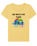 Broasca testoasa pictata in acuarela cu mesajul  Go with the Flow Tricou mânecă scurtă guler larg fitted Damă Expresser