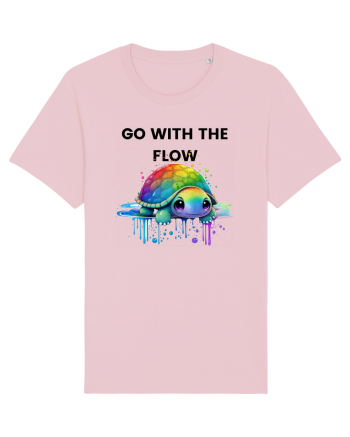 Broasca testoasa pictata in acuarela cu mesajul  Go with the Flow Cotton Pink