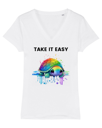 Broasca testoasa pictata in acuarela cu mesajul  Take it Easy White