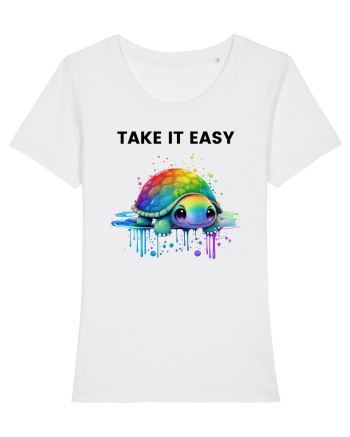 Broasca testoasa pictata in acuarela cu mesajul  Take it Easy White