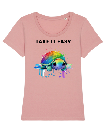 Broasca testoasa pictata in acuarela cu mesajul  Take it Easy Canyon Pink