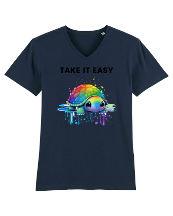 Broasca testoasa pictata in acuarela cu mesajul  Take it Easy French Navy