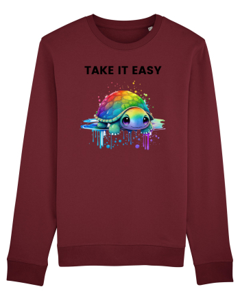 Broasca testoasa pictata in acuarela cu mesajul  Take it Easy Burgundy