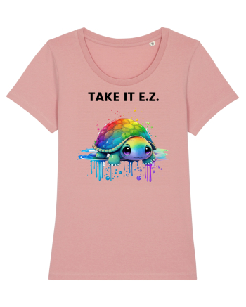 Broasca testoasa pictata in acuarela cu mesajul  Take it E.Z. Canyon Pink