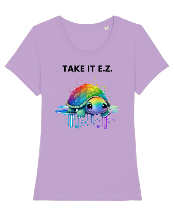 Broasca testoasa pictata in acuarela cu mesajul  Take it E.Z. Lavender Dawn