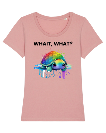 Broasca testoasa pictata in acuarela cu mesajul Wait, What? Canyon Pink