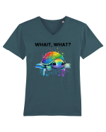 Broasca testoasa pictata in acuarela cu mesajul Wait, What? Tricou mânecă scurtă guler V Bărbat Presenter