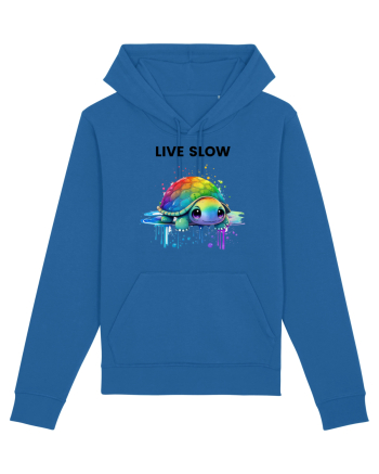 Broasca testoasa pictata in acuarela cu mesajul Live Slow Royal Blue