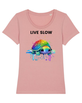 Broasca testoasa pictata in acuarela cu mesajul Live Slow Canyon Pink