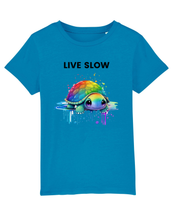 Broasca testoasa pictata in acuarela cu mesajul Live Slow Azur