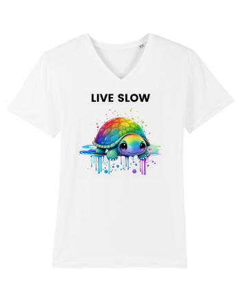 Broasca testoasa pictata in acuarela cu mesajul Live Slow White